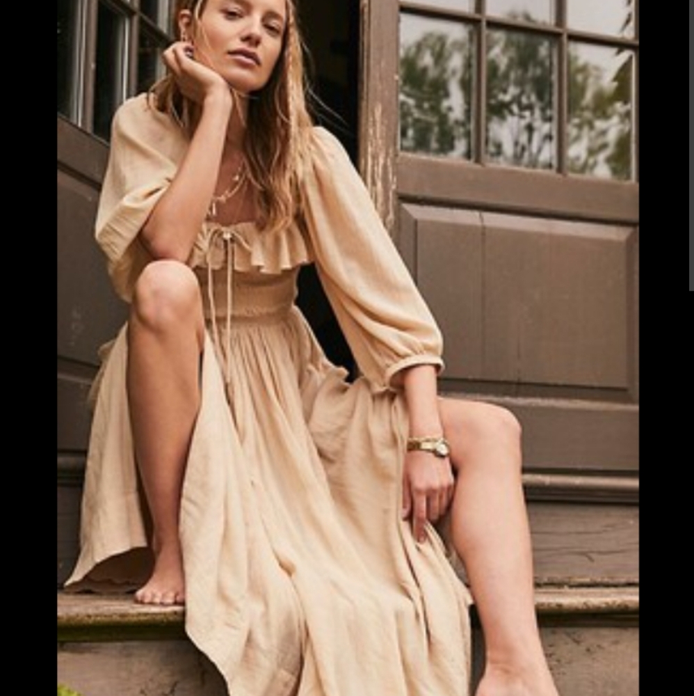 Free People oasis midi tan Cream Dress Xs